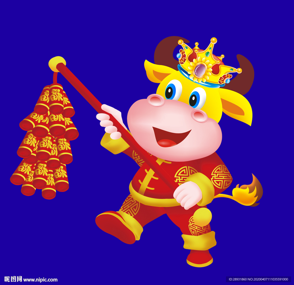 卡通牛牛年门画牛年门贴牛年插画