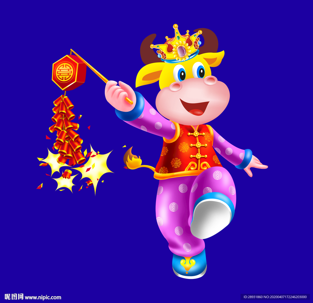 卡通牛牛年大吉牛年门画