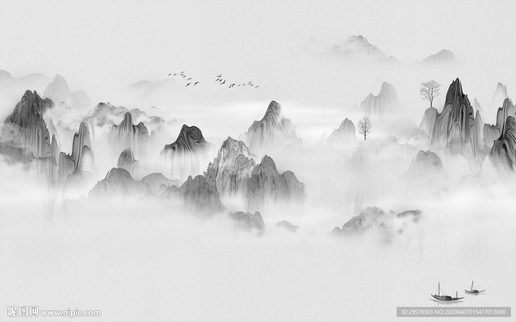 客厅山水无框画 TIF分层