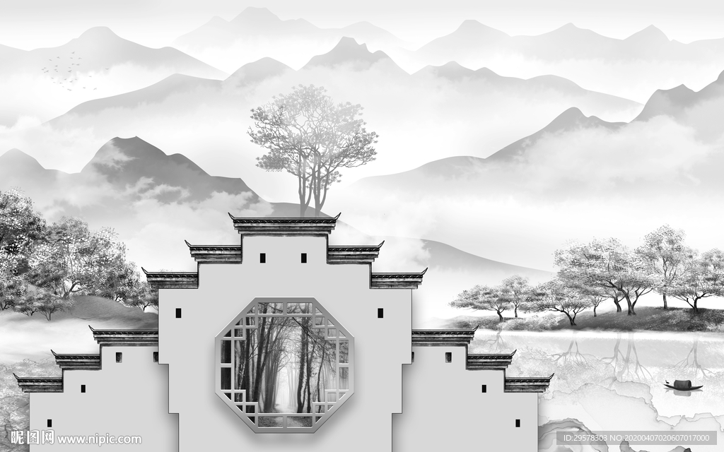 徽派新山水无框画 TIF分层