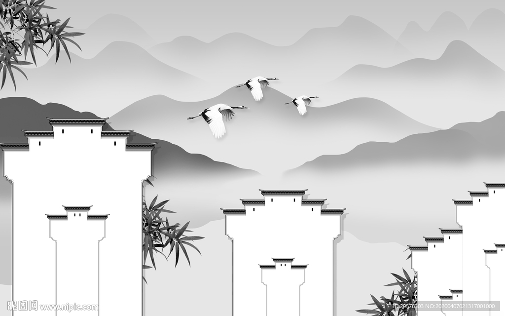 徽派山水无框画 TIF分层