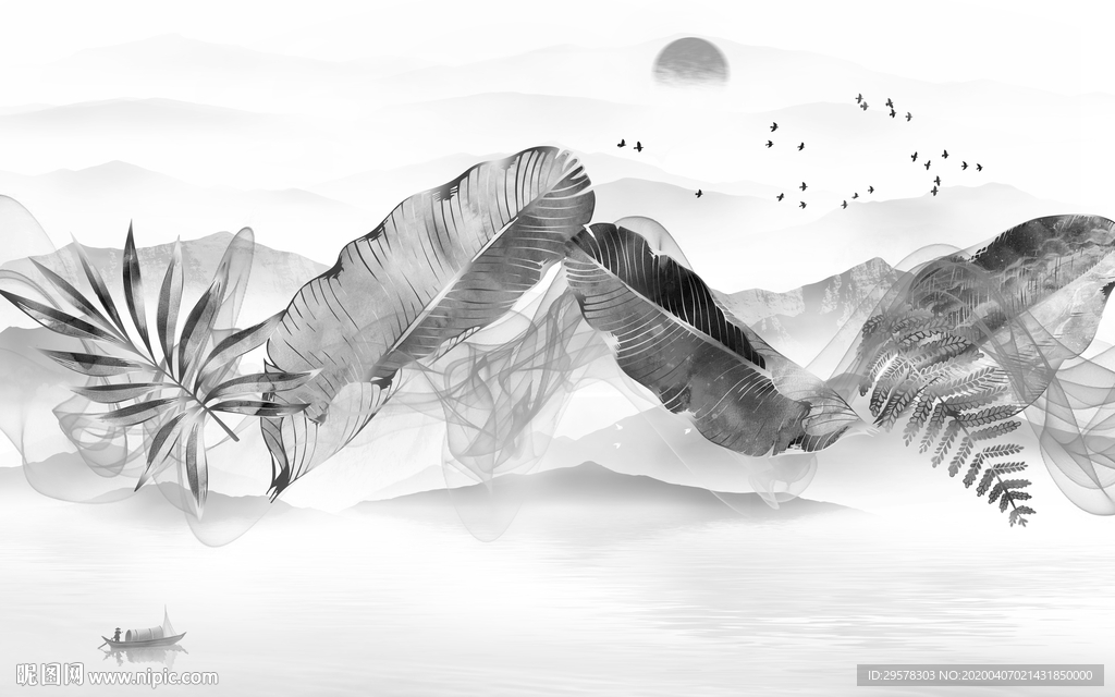 叶子山水无框画 TIF分层