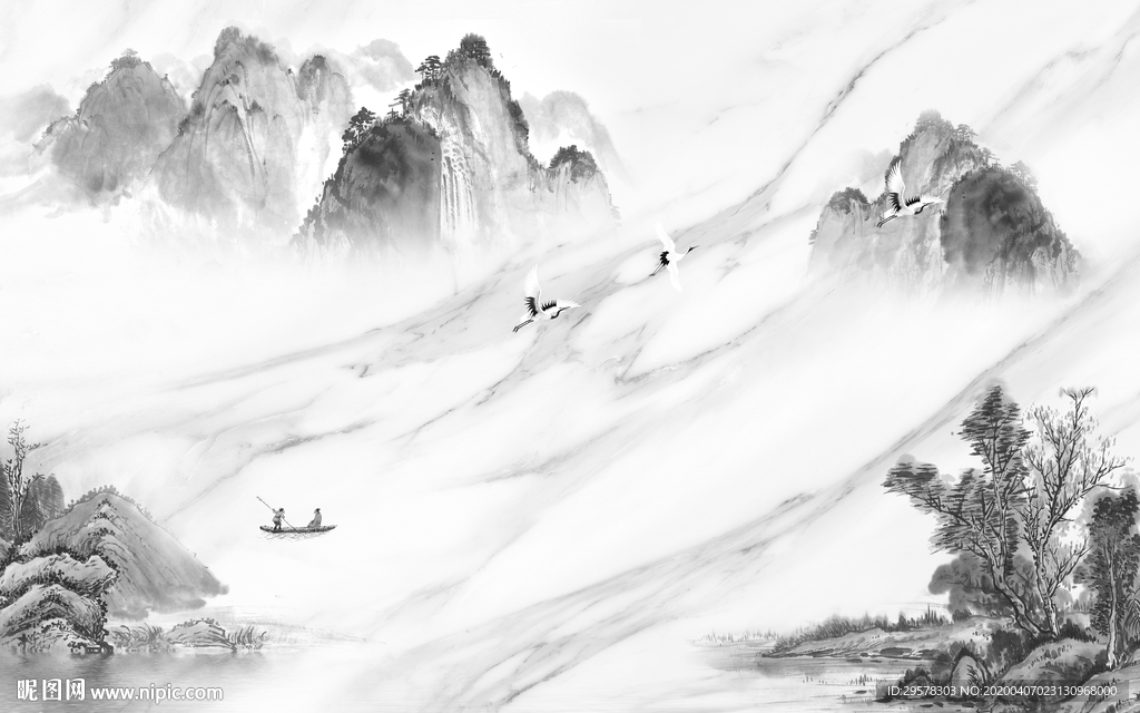 简约山水无框画 TIF分层