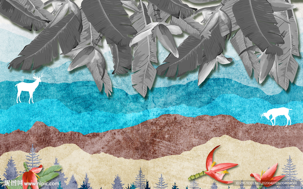 麋鹿新欧式无框画 TIF分层