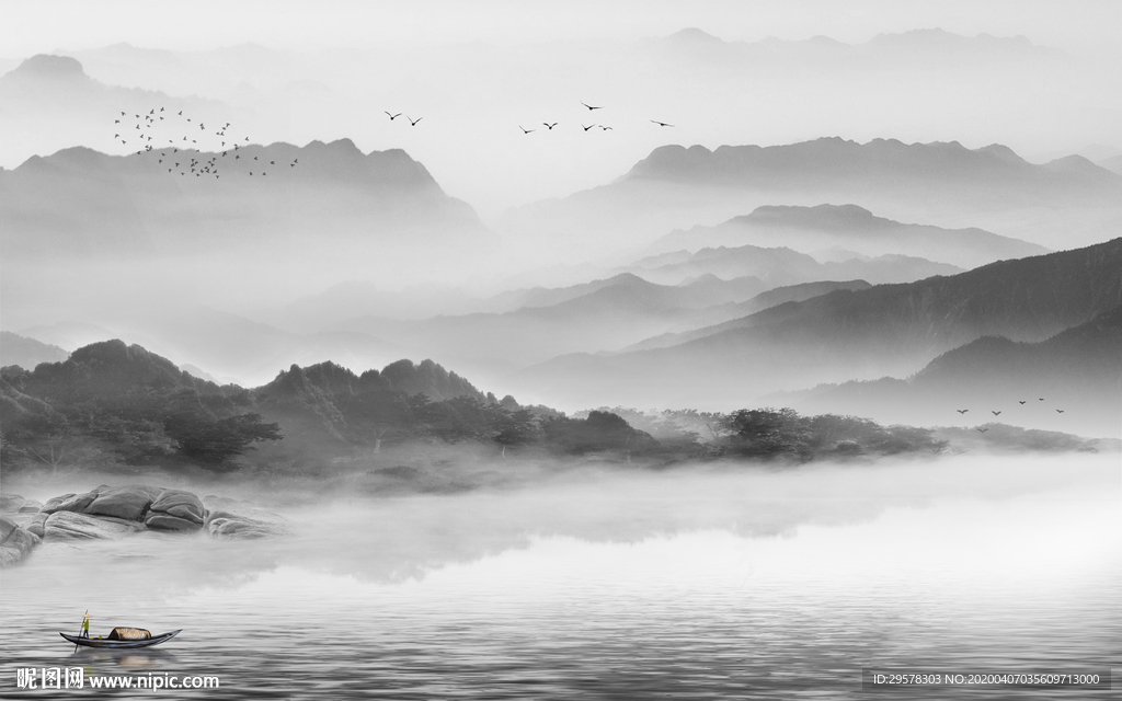 意境山水无框画 TIF分层