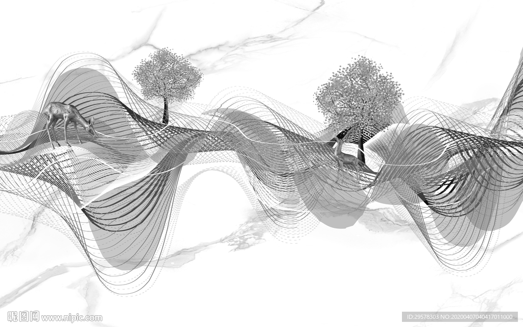 爵士白山水无框画 TIF分层