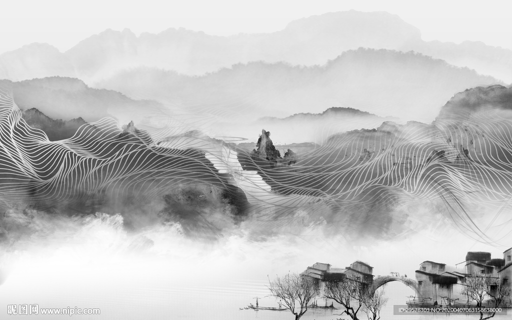 高档 山水无框画 TIF分层