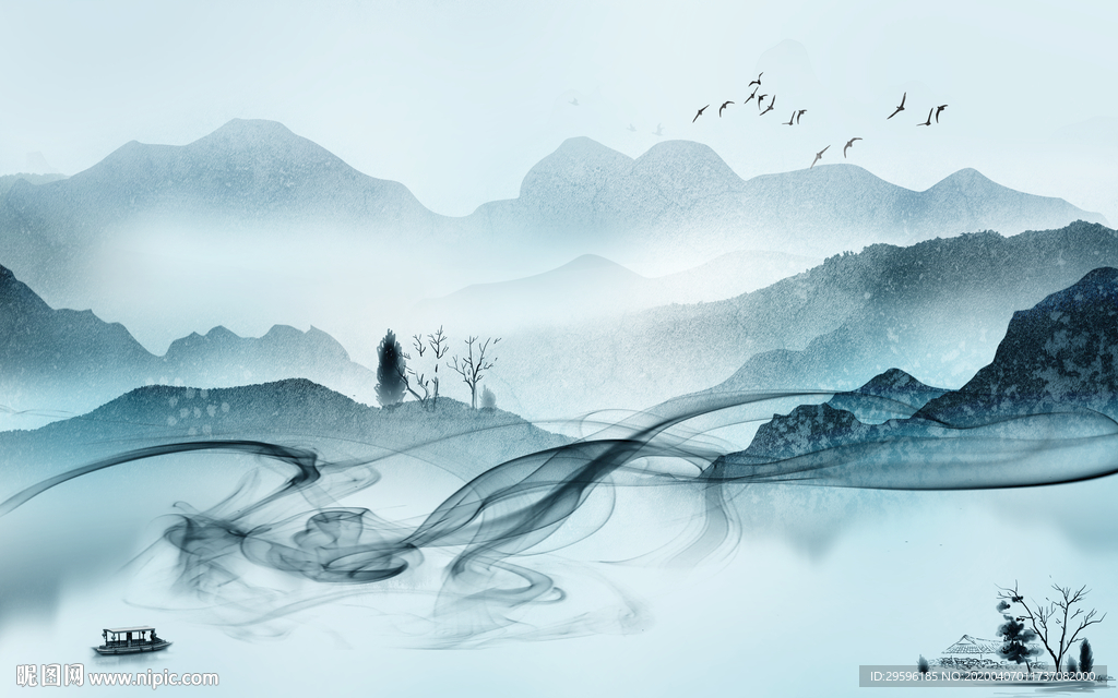 烟雾最新山水画 tif分层