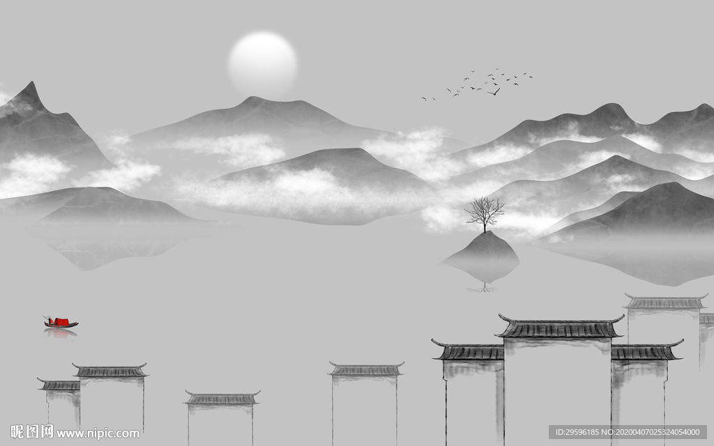 徽派无框山水画 tif分层