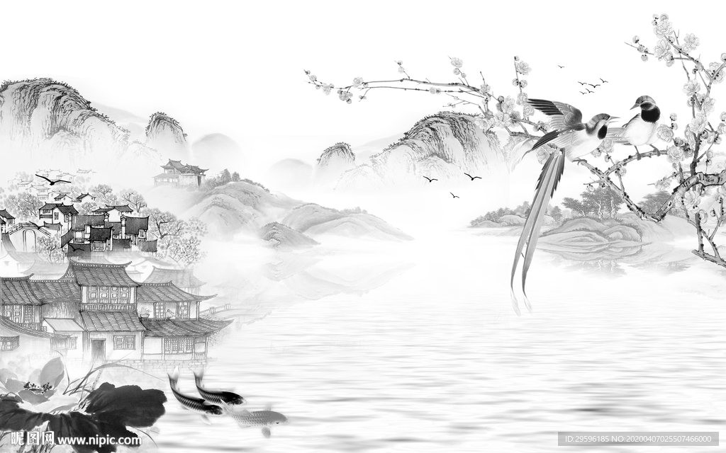 新中式无框山水画 tif分层