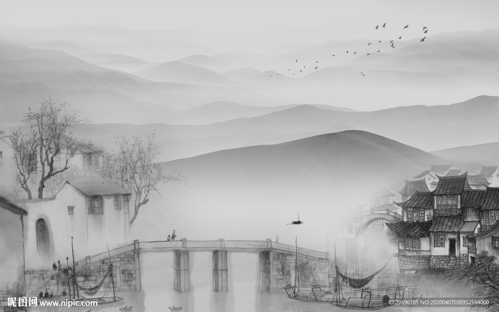 江南无框山水画 tif分层