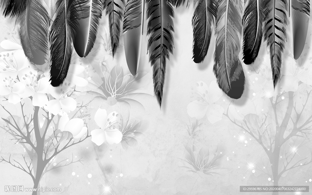 羽毛无框画背景墙 tif分层