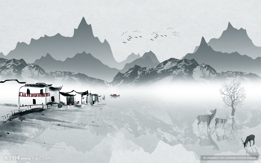 最新中式山水新画 tif分层