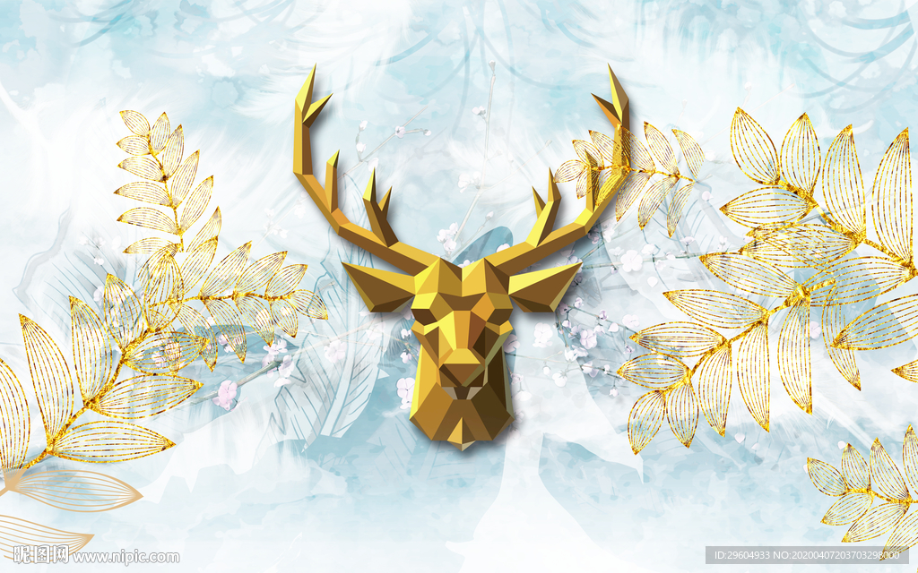 鹿头奢华新无框画 tif分层