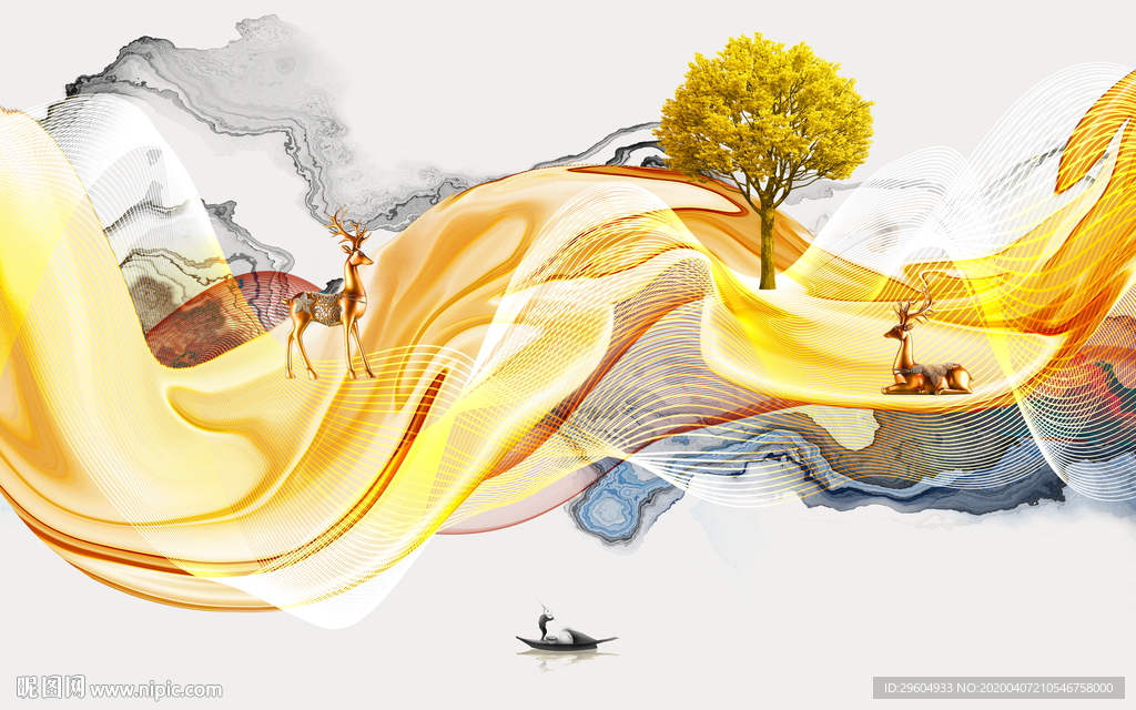 抽象 奢华新无框画 tif分层