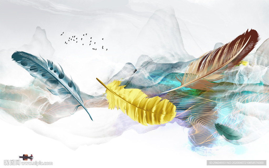 奢华羽毛新无框画 tif分层