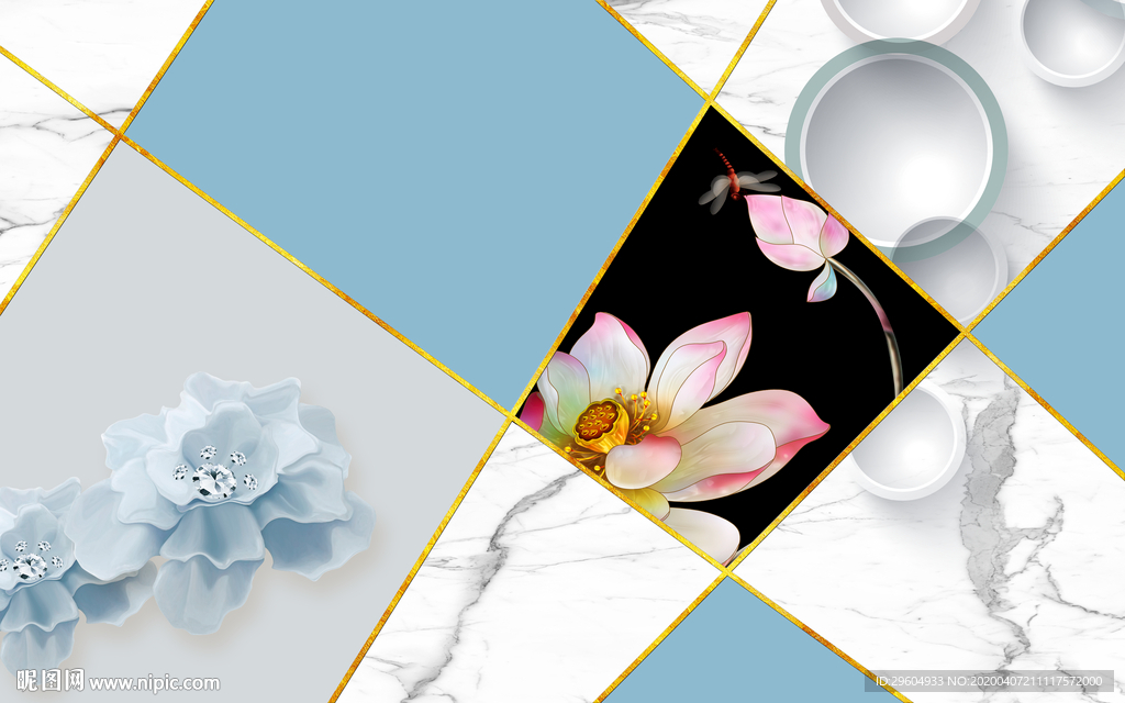 几何荷花新无框画 tif分层