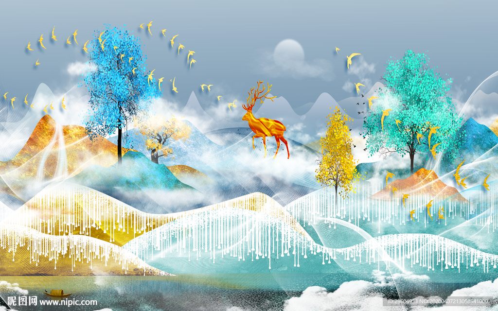 高清麋鹿新无框画 tif分层