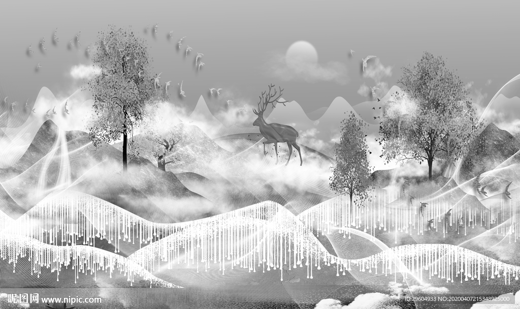 最新简约山水画 tif分层