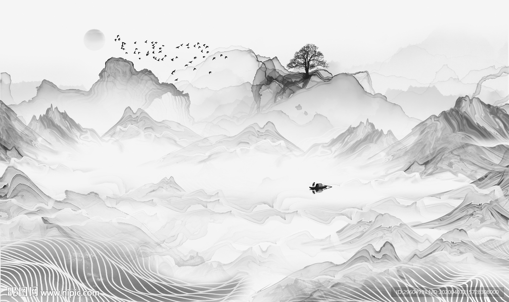 现代简约山水画 tif分层