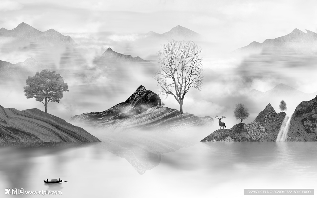 新品简约山水画 tif分层