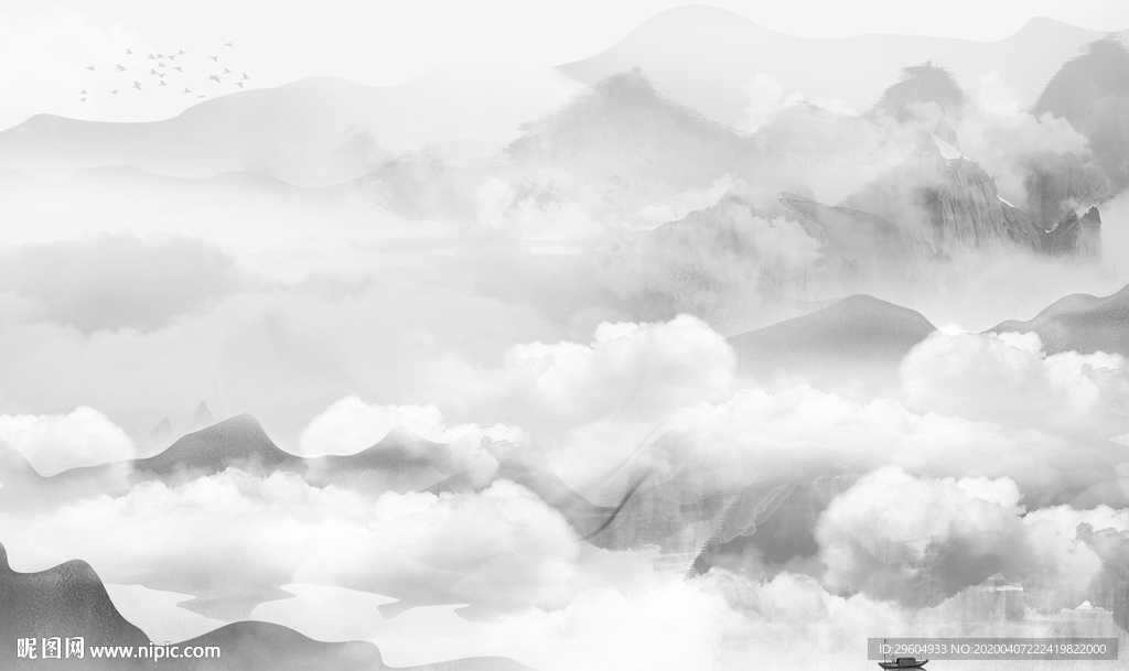 灰色 简约山水画 tif分层