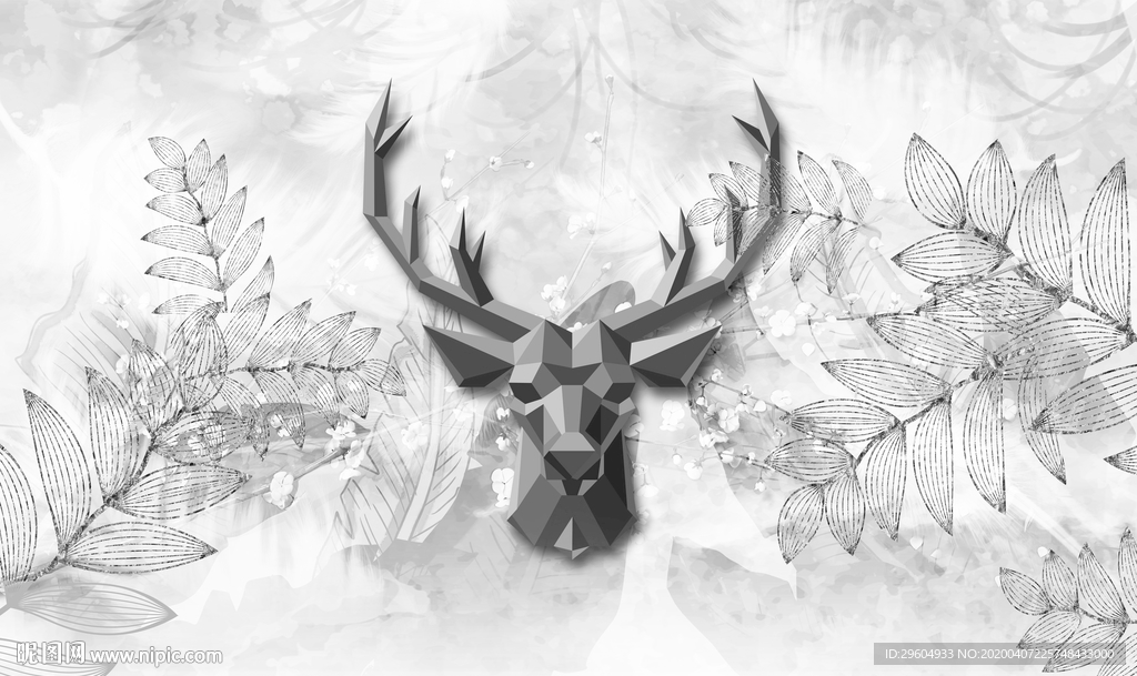 麋鹿奢华新无框画 tif分层