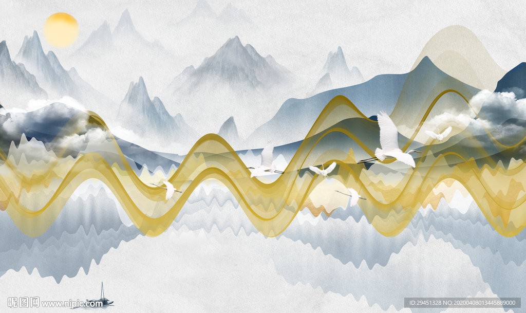 中式爆款山水画 tif分层