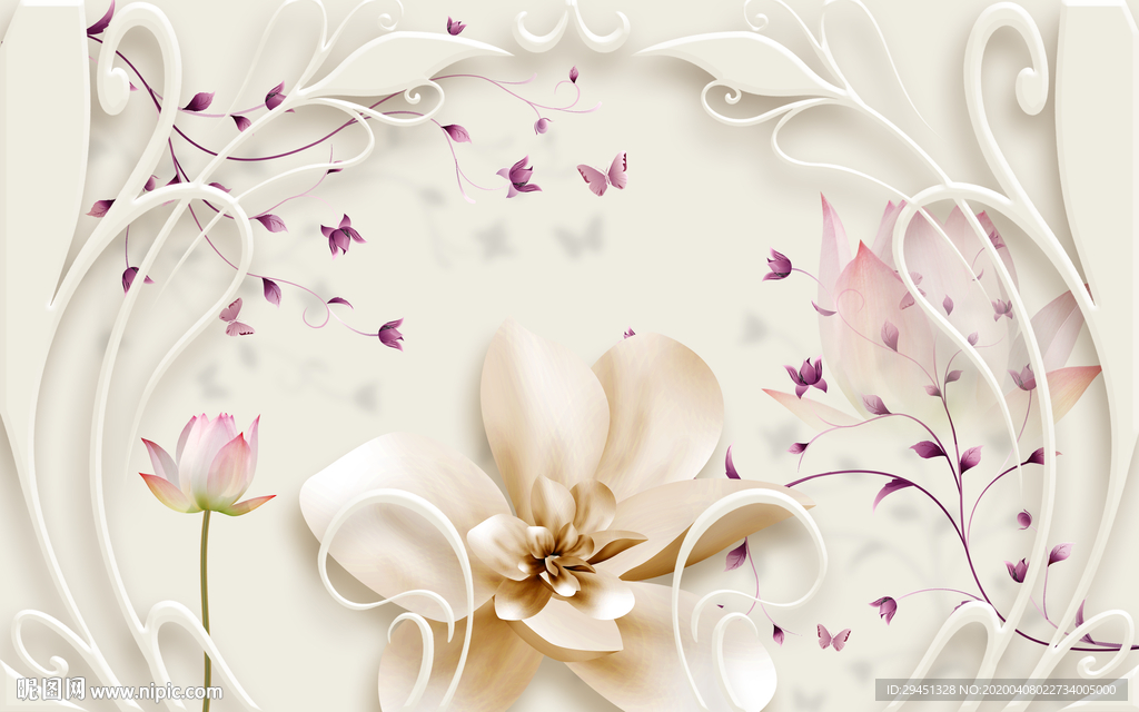 立体花朵背景墙 tif分层