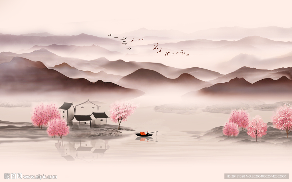 高档 爆款山水画 tif分层