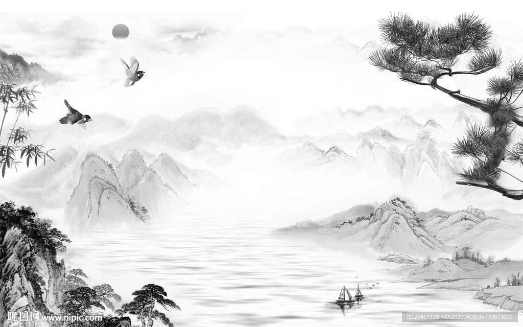 国画新款山水画 tif分层