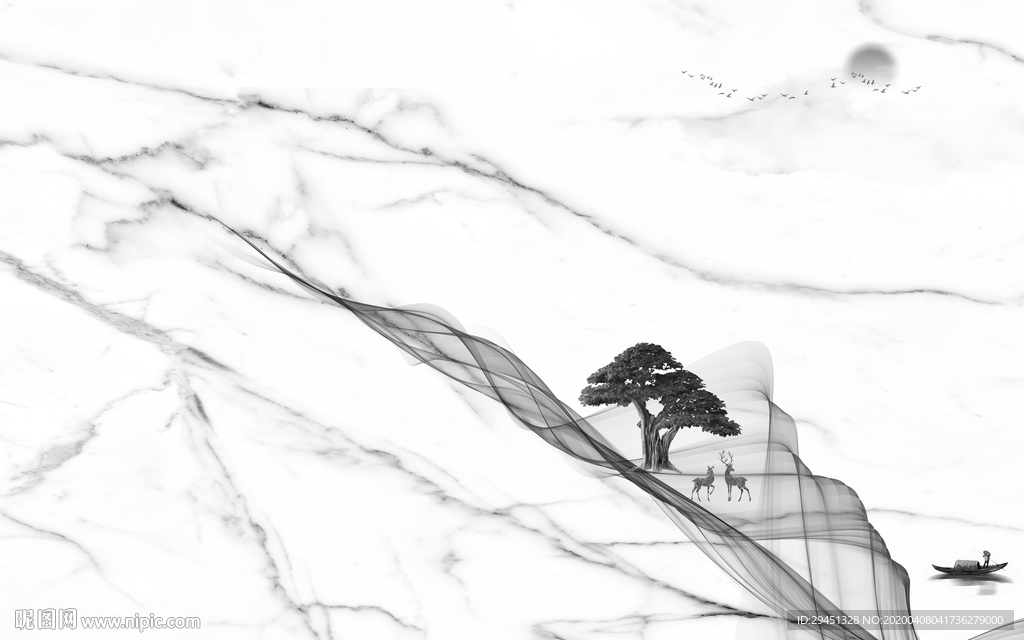 爵士白新款山水画 tif分层