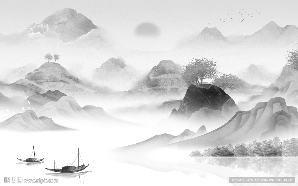 新中式新款山水画 tif分层