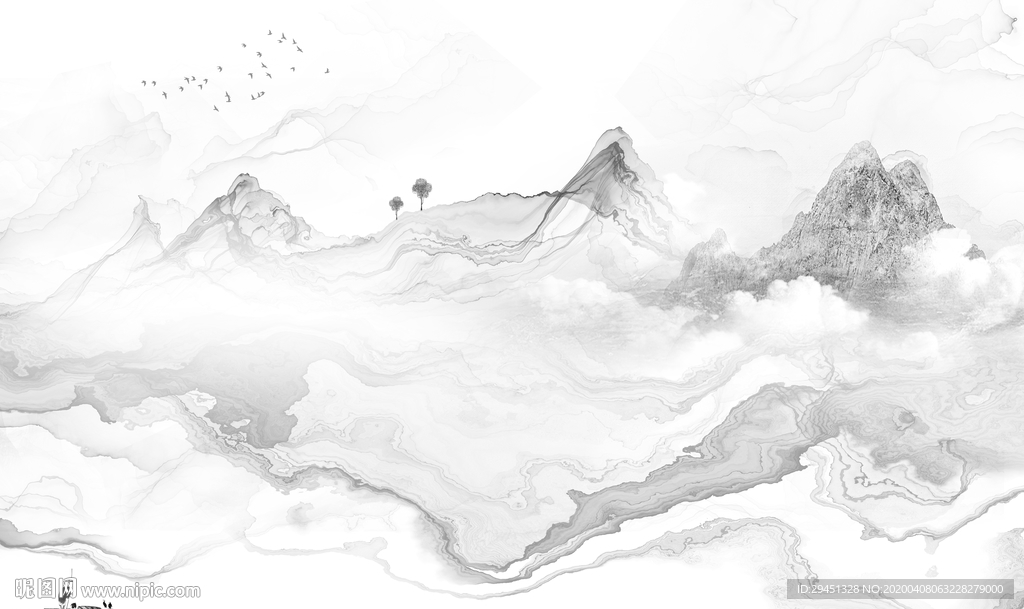 中式新款山水画 tif分层