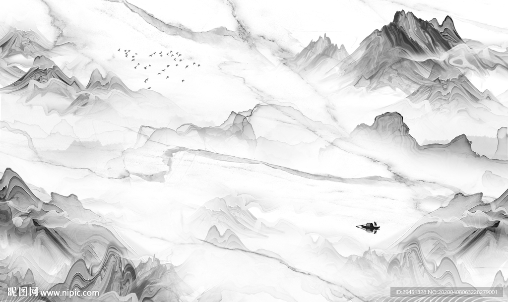 爵士白新款山水画 tif分层