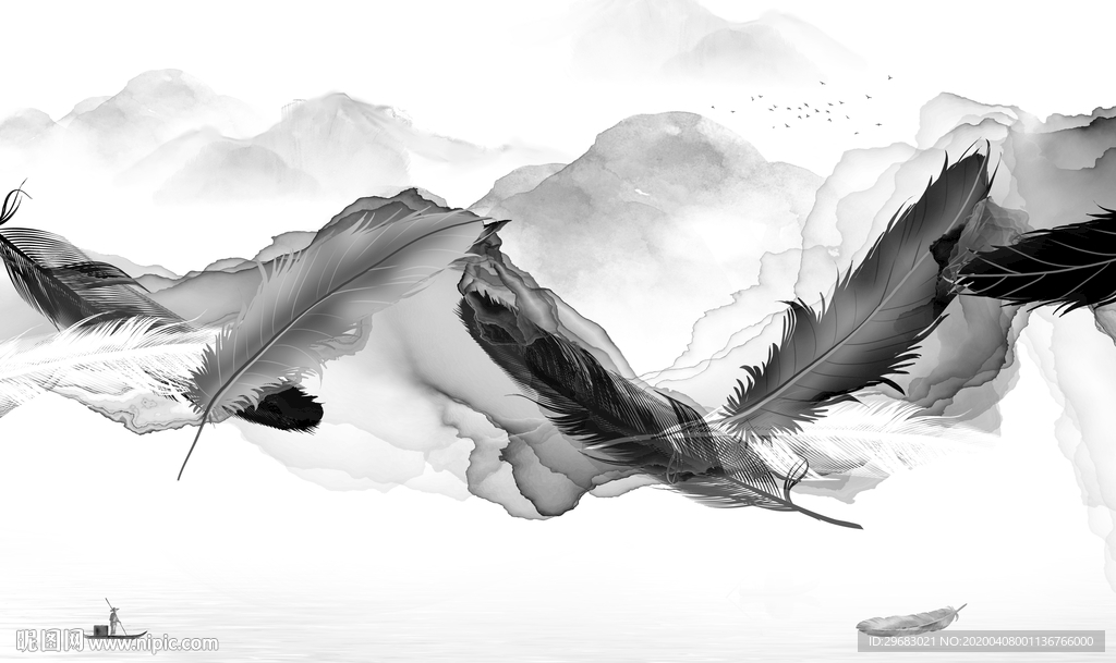 羽毛背景墙画 tif分层