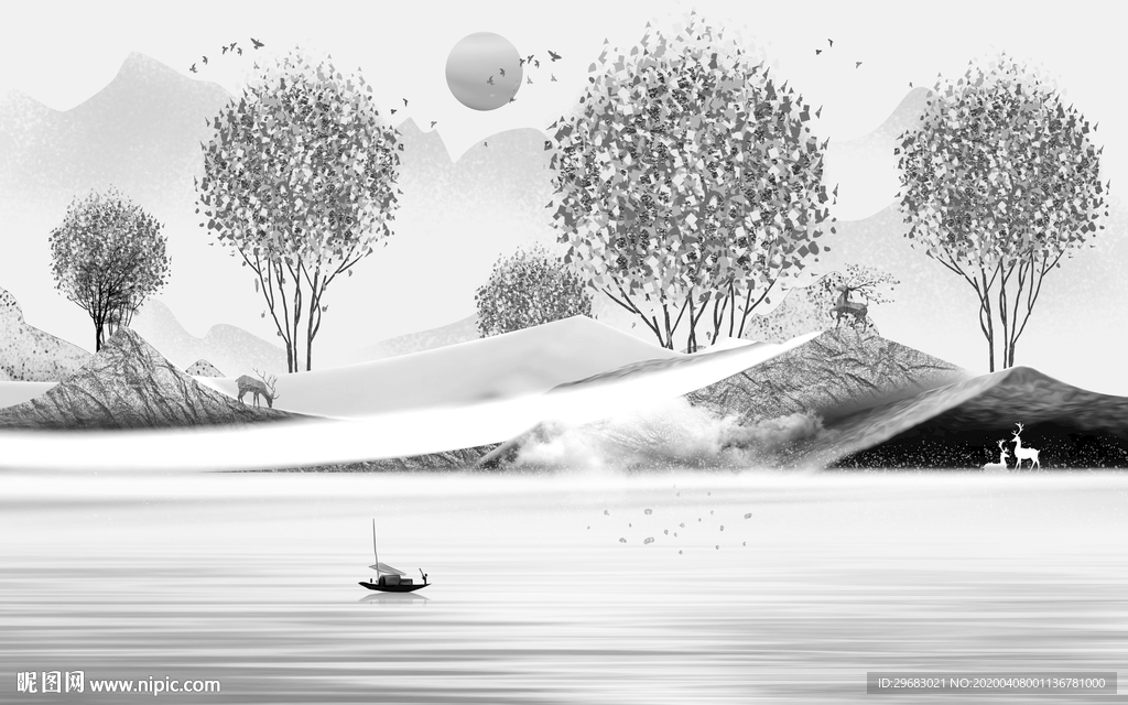 现代新无框山水画 tif分层