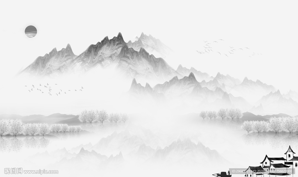 中国风新无框山水画 tif分层