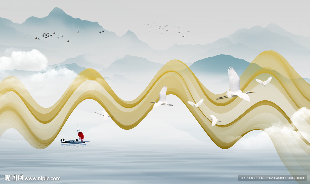 高档新无框山水画 tif分层