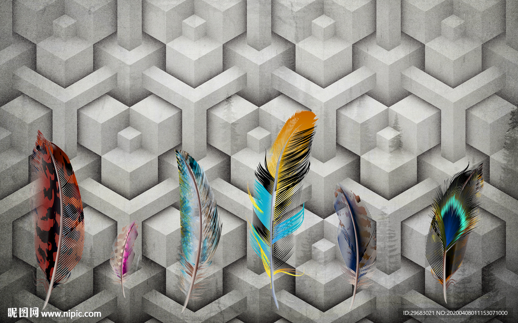 羽毛现代背景墙画 tif分层