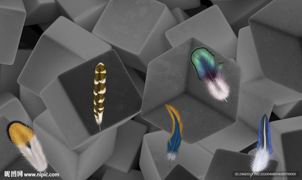 羽毛工装背景墙画 tif分层