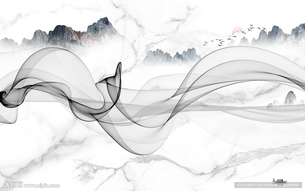 烟雾山水画高档画 TIF分层