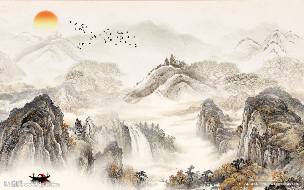 中国风新品山水画 TIF分层