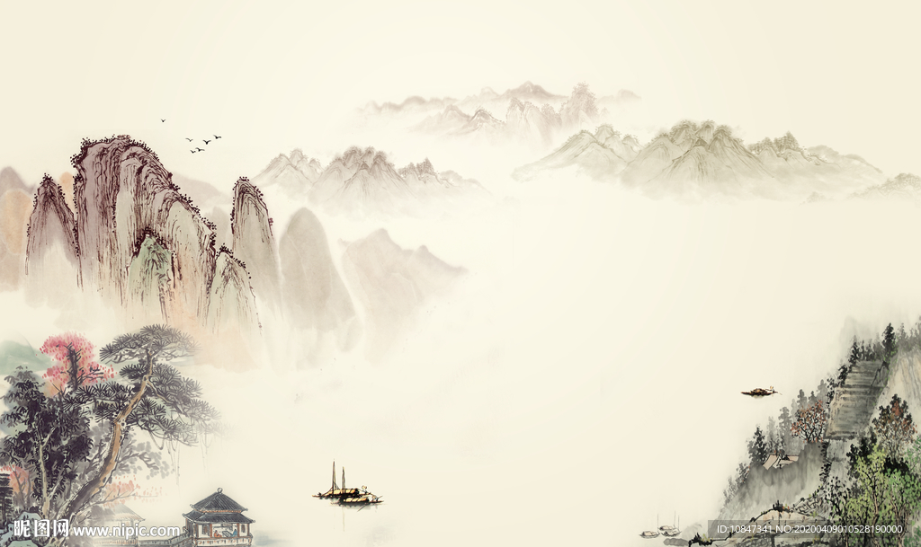 国画 新品山水画 TIF分层