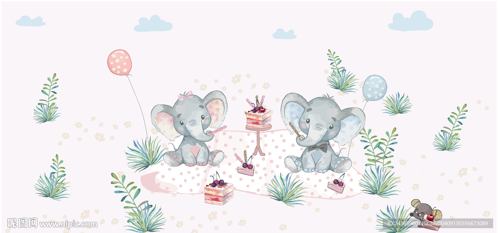 大象野餐儿童插画设计