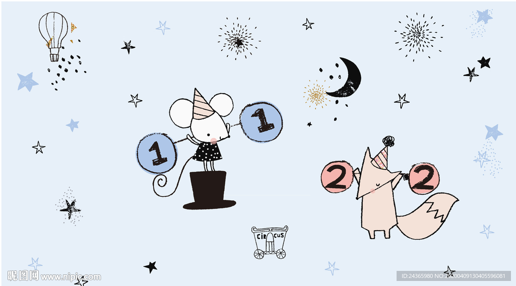 蓝色小老鼠儿童插画