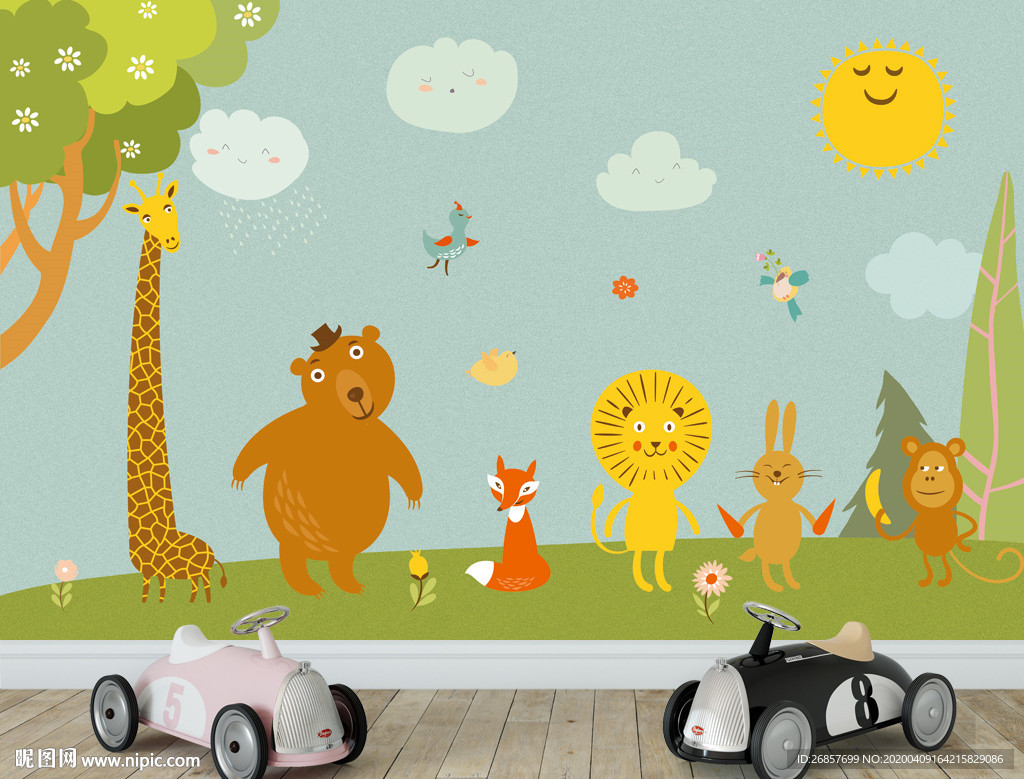 森林动物插画 儿童背景墙