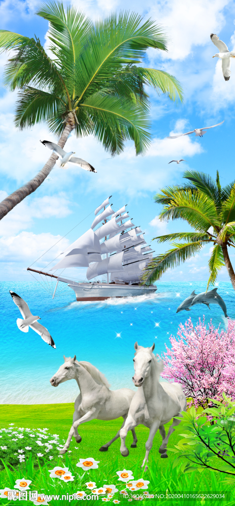 一帆风顺马到成功风景玄关