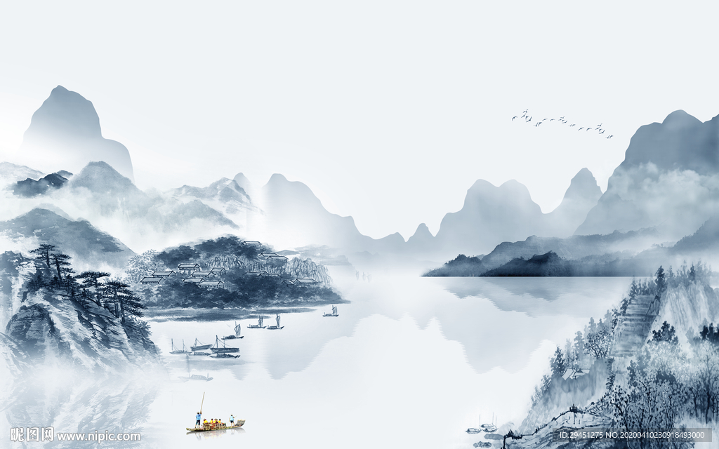 别墅唯美山水画 tif分层