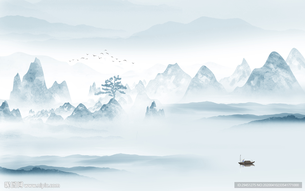 现代唯美山水画 tif分层